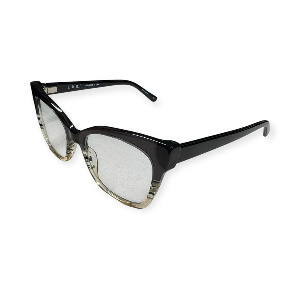L.A.M.B. LA066 Cat-Eye Eyeglasses Full Rim Frames 52-18-140mm Black Clear w Case